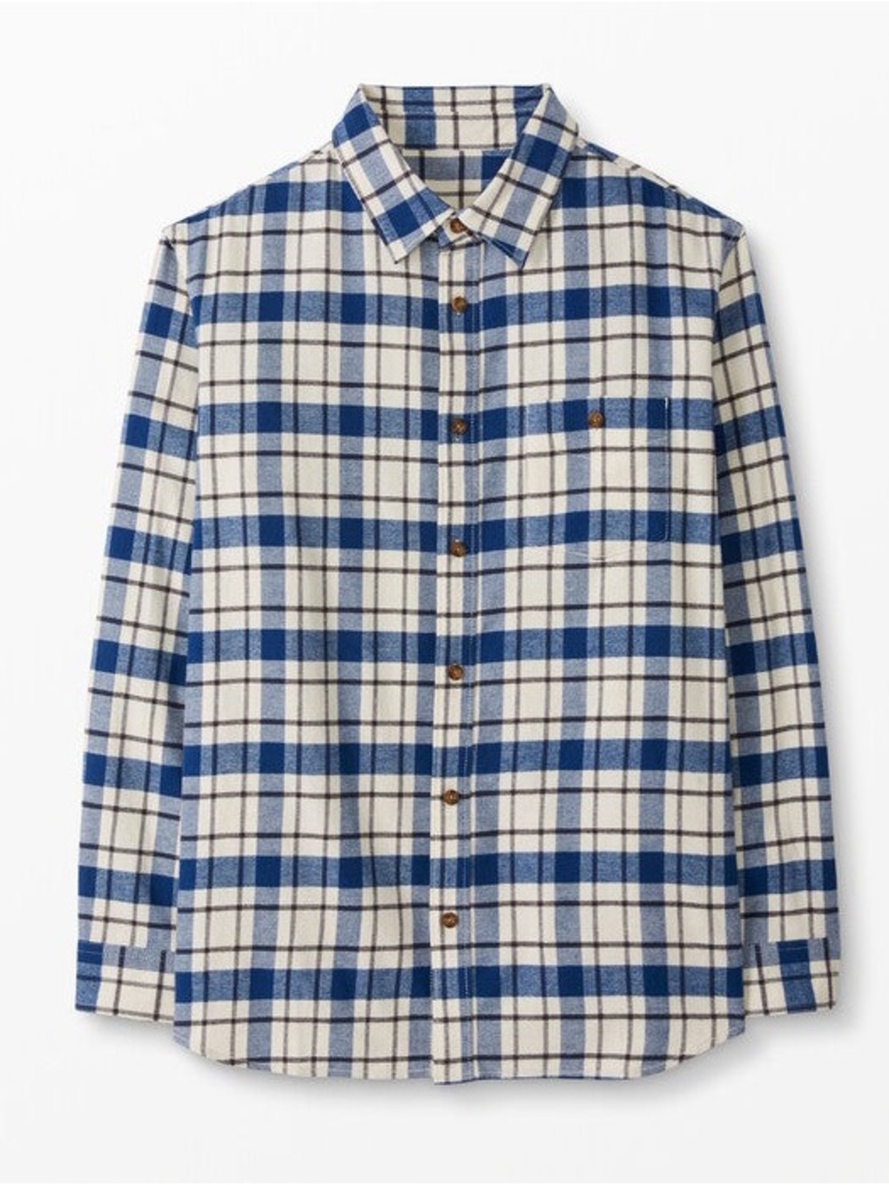 HANNA ANDERSSON Blue and White Plaid Flannel Button-Up Shirt